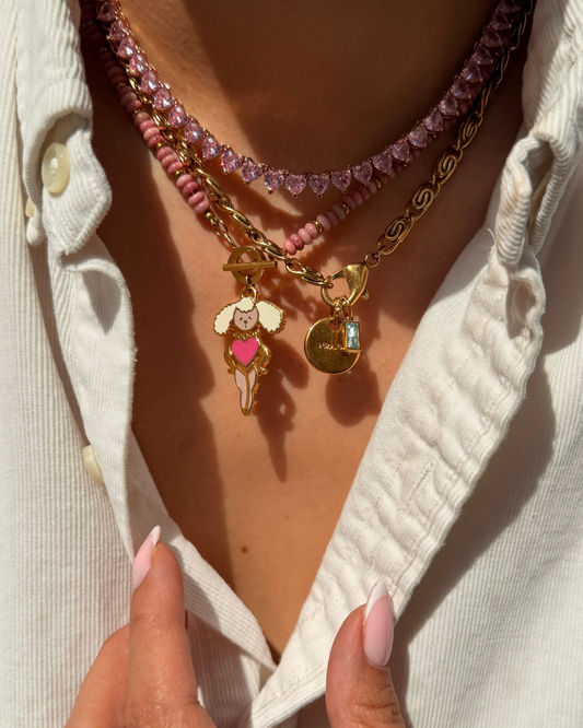 Authentic Prada Reworked Poodle Necklace – Pink Rhodochrosite Natural Stones