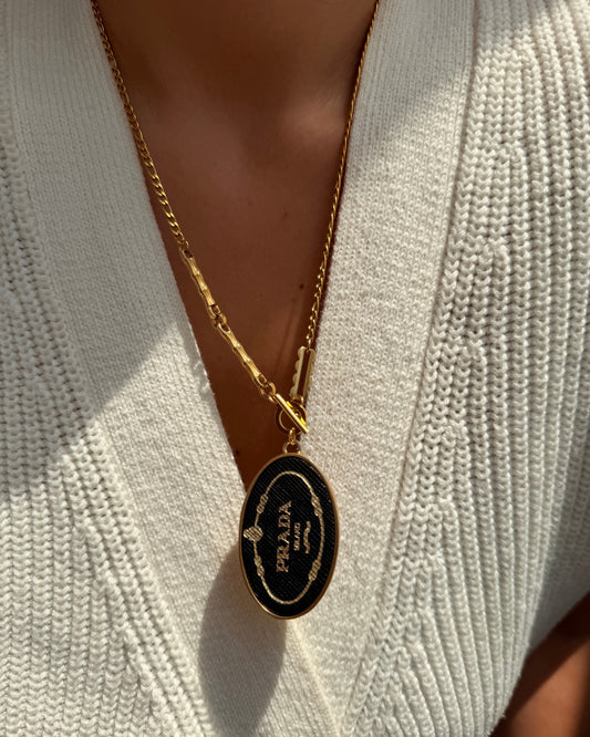 Authentic Prada Prada Oval Logo Tag Charm - Repurposed Necklace