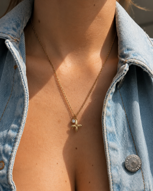 Authentic Louis Vuitton Flower Pendant- Necklace Rhinestone