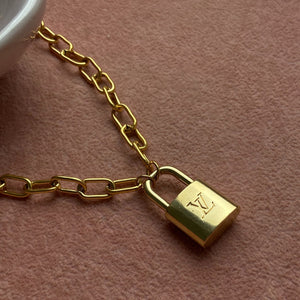 Authentic Louis Vuitton Raye Cabas Padlock M Pendant- Reworked Necklace