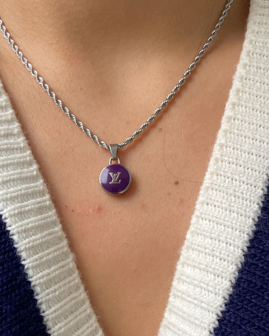 Authentic Louis Vuitton Logo Purple Pendant - Reworked Necklace