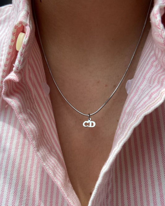 Authentic Mini CD Dior Pendant- Reworked Silver Necklace