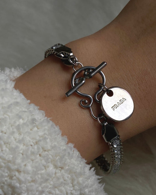 Authentic Prada tag - Repurposed Rhinestone Bracelet