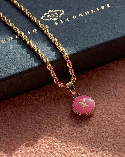 Authentic Louis Vuitton Rose Logo Pendant- Necklace