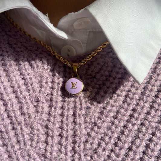 Authentic Louis Vuitton Logo Purple Pendant- Necklace - Boutique SecondLife