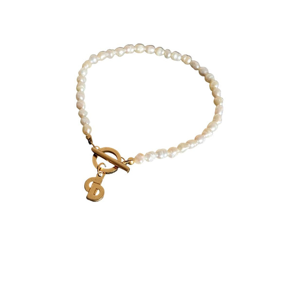 Authentic Dior CD Tag Pendant- Reworked Bracelet Mini Pearls