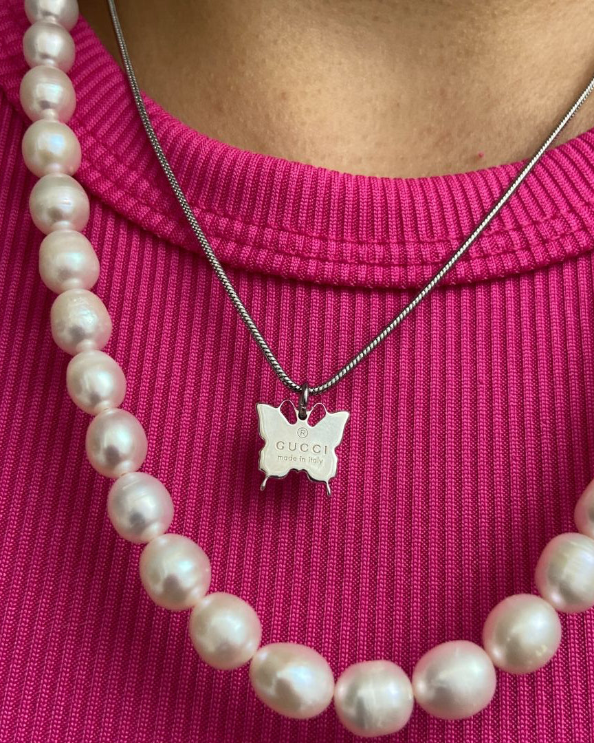 Authentic Gucci Pendant butterfly Repurposed Necklace