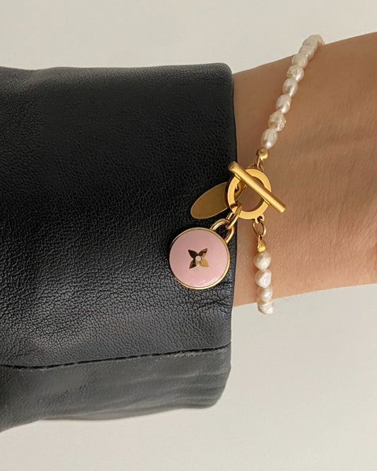 Authentic Louis Vuitton Pastilles Pink Pastel Pendant- Pearls Bracelet