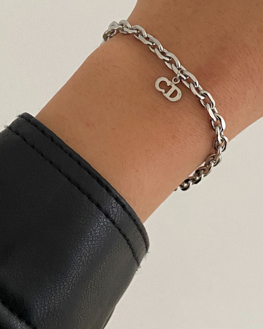 Authentic Silver CD Dior Pendant Reworked Bracelet
