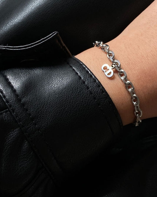 Authentic Silver CD Dior Pendant Reworked Bracelet