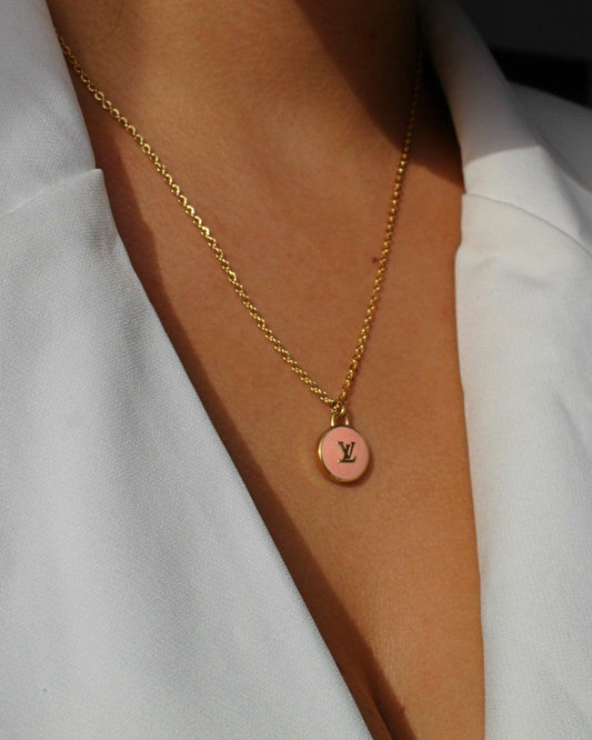 Authentic Louis Vuitton Logo Peach Pendant- Necklace - Boutique SecondLife