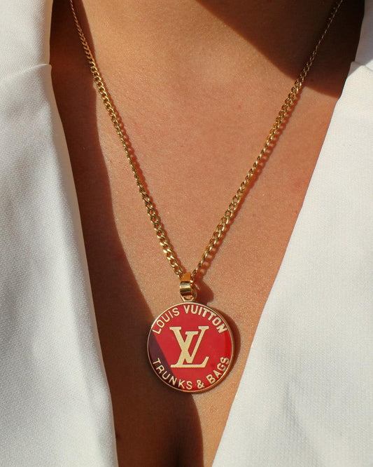 Authentic Louis Vuitton Red Round Pendant- Reworked Necklace - Boutique SecondLife
