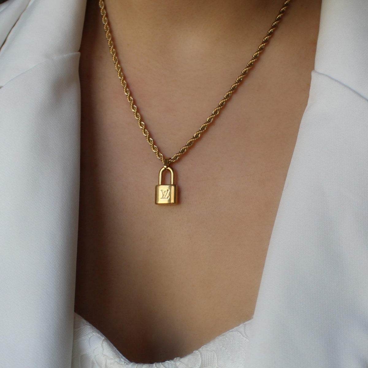 Authentic Louis Vuitton Lock Pendant  Reworked Silver 17 Necklace –  Serendipity Designs