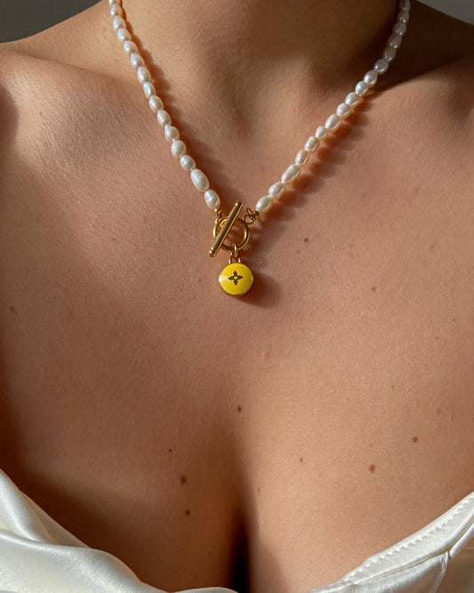 Authentic Louis Vuitton Pendant Yellow Pastilles- Pearls Necklace