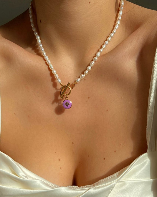 Authentic Louis Vuitton Purple Pendant Pastilles- Pearls Necklace