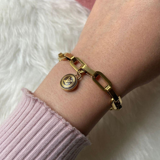 Authentic Louis Vuitton Logo Pendant - Repurposed Bracelet - Boutique SecondLife