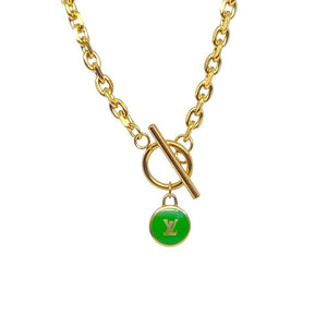 Authentic Louis Vuitton Logo Green Pendant- Necklace Pastilles Pendant - Boutique SecondLife