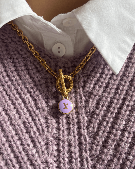 Authentic Louis Vuitton Logo Purple Pendant- Necklace - Boutique SecondLife