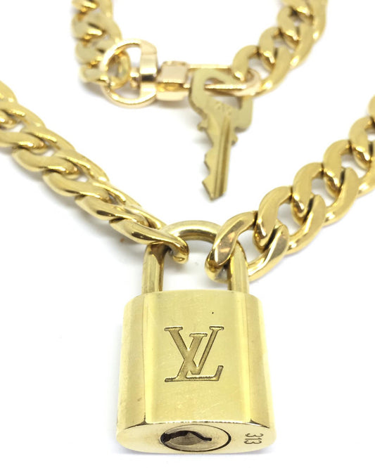 Louis Vuitton Set Lock Cuban Chain Necklace with Key Bracelet - Boutique SecondLife
