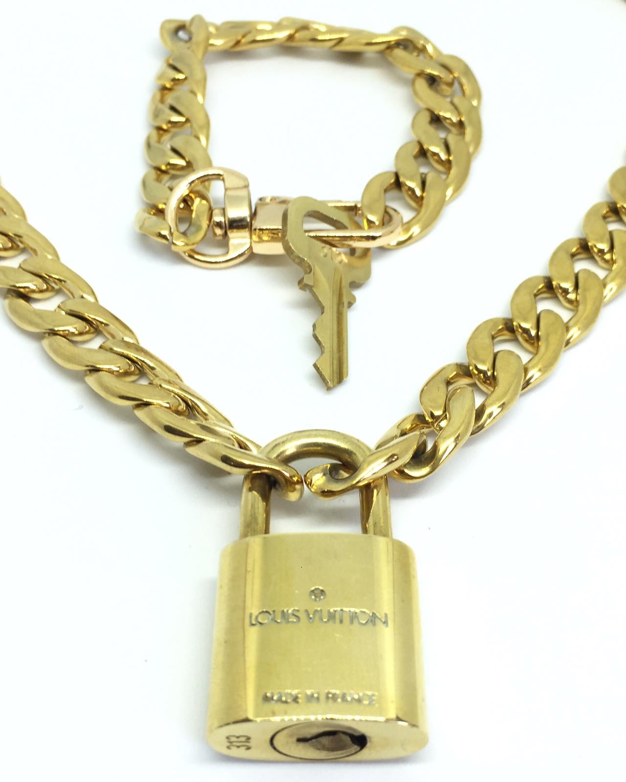 Louis Vuitton Set Lock Cuban Chain Necklace with Key Bracelet - Boutique SecondLife