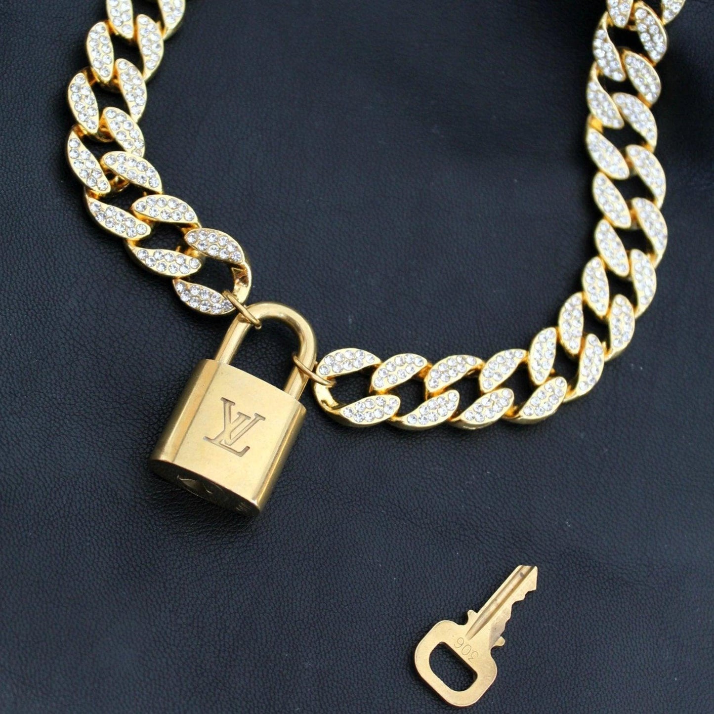 Louis Vuitton Padlock with Rhinestone Necklace For Him - Boutique SecondLife