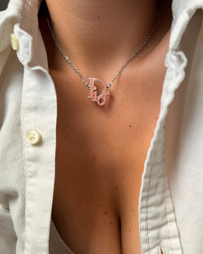 Authentic Dior Pink Logo Pendant-  Necklace