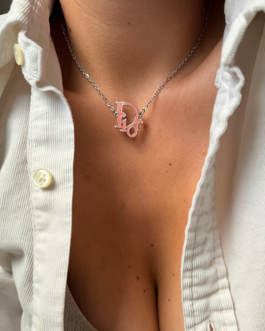 Authentic Dior Pink Logo Pendant-  Necklace