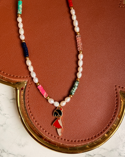 Authentic Prada Reworked Girl Charm Necklace – Freshwater Pearls & Colourful Natural Stones