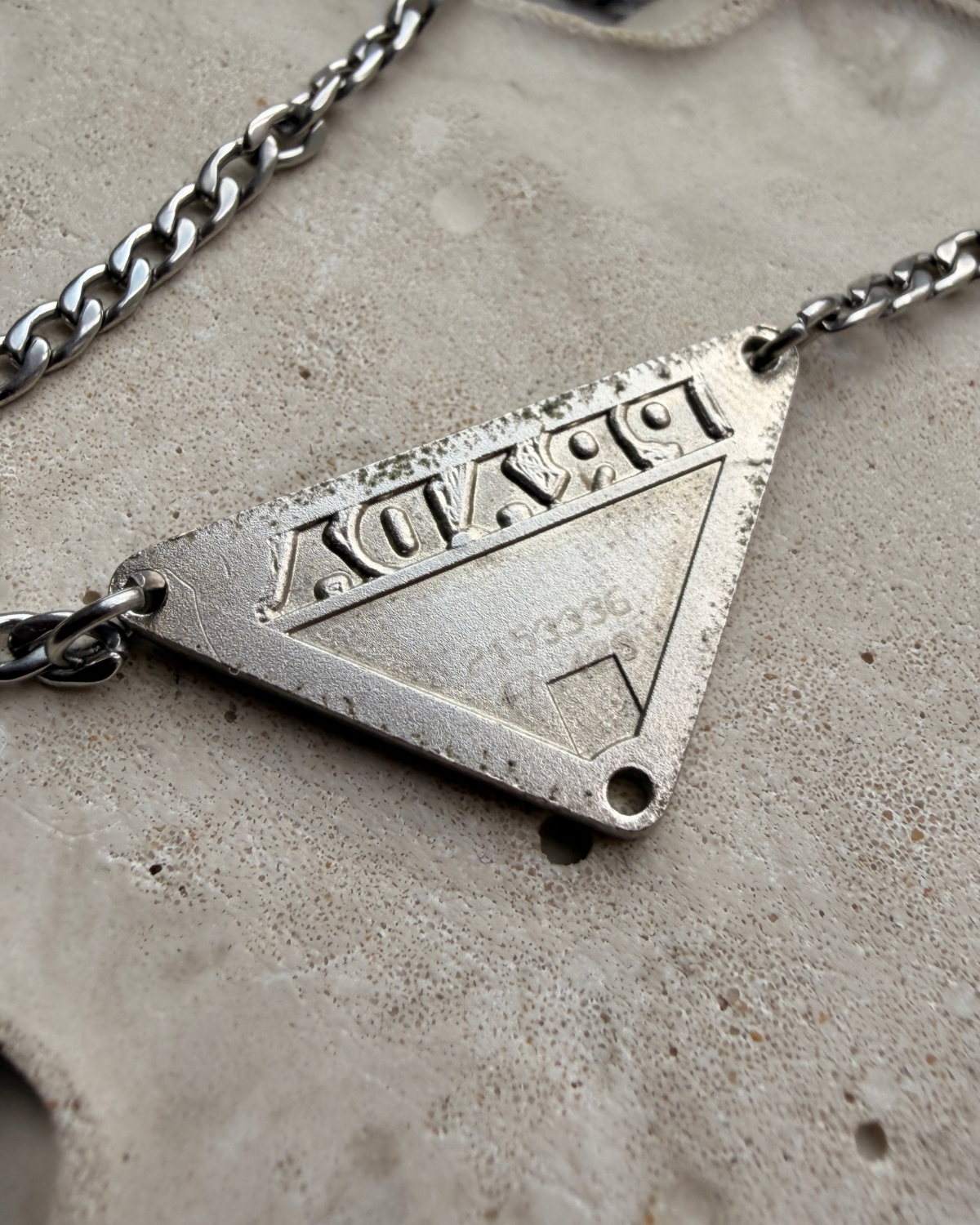 Authentic Silver Prada plaque tag - Reworked Necklace