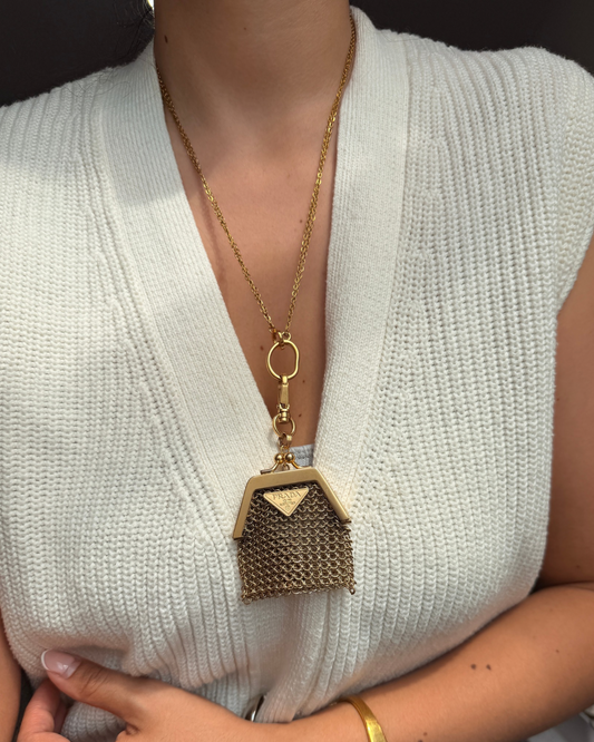 Authentic Prada Mini Mesh Coin Purse Charm - Repurposed Necklace