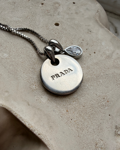 Authentic Prada Rounded Pendant - Reworked Silver Necklace