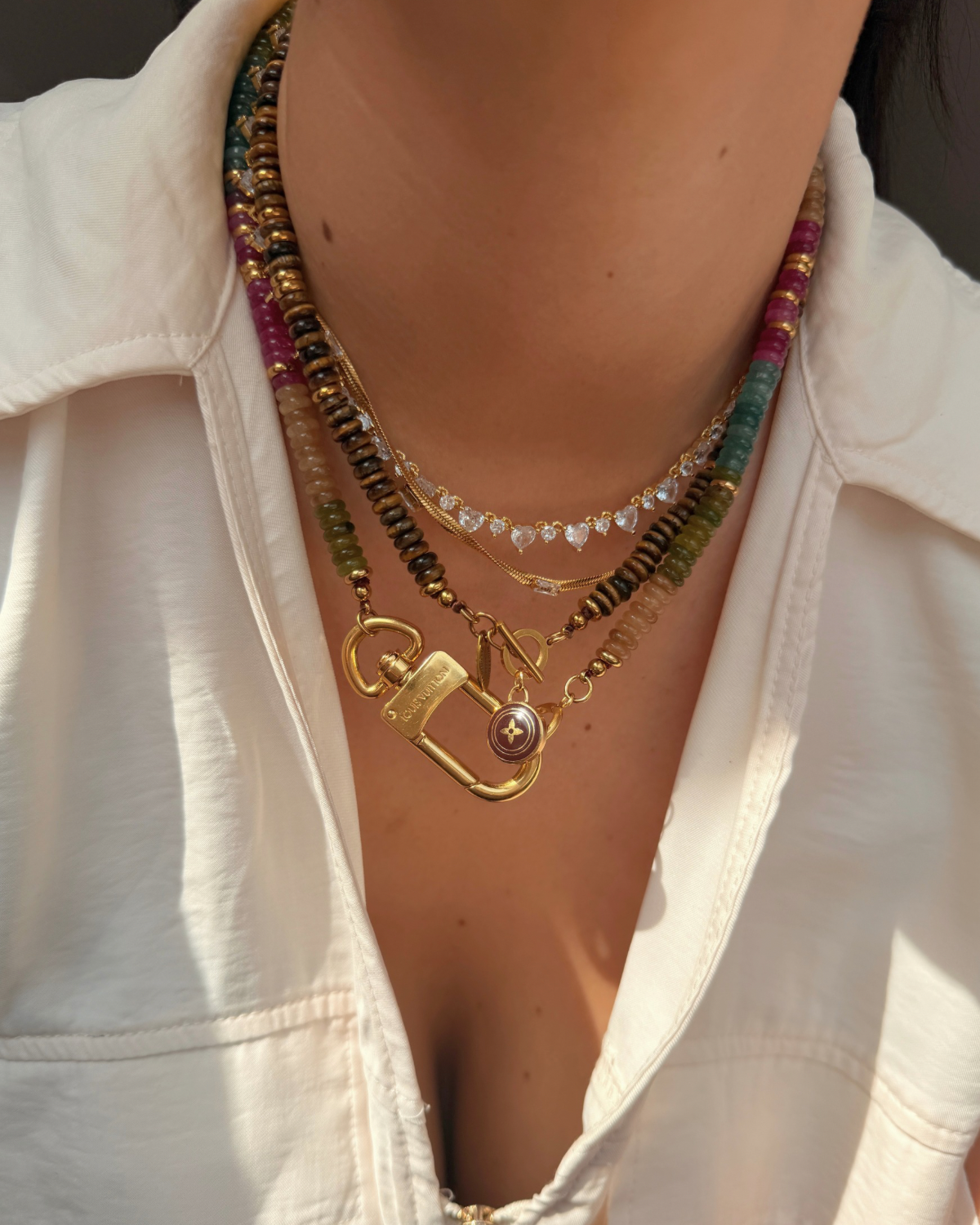 Authentic Louis Vuitton Clasp - Natural Stone Necklace