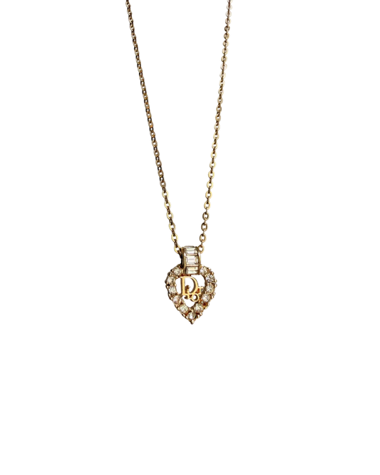 Authentic Dior Heart Rhinestone Necklace
