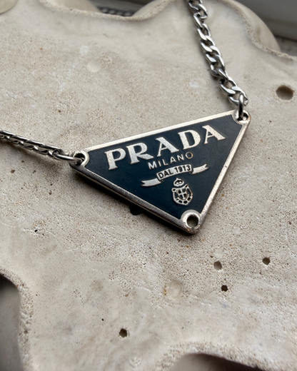 Authentic Silver Prada plaque tag - Reworked Necklace
