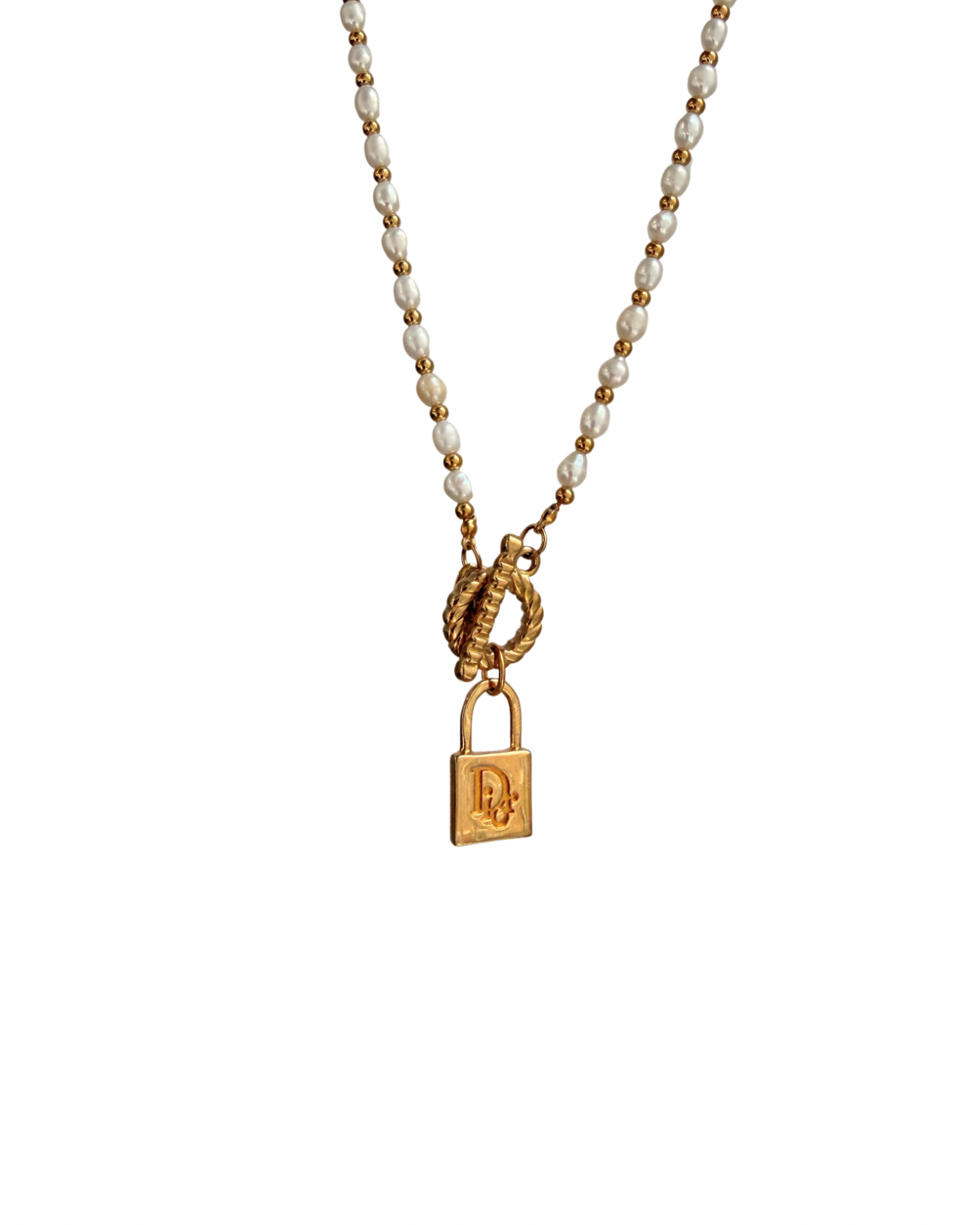 Authentic  Dior Padlock - Reworked Pearls Necklace