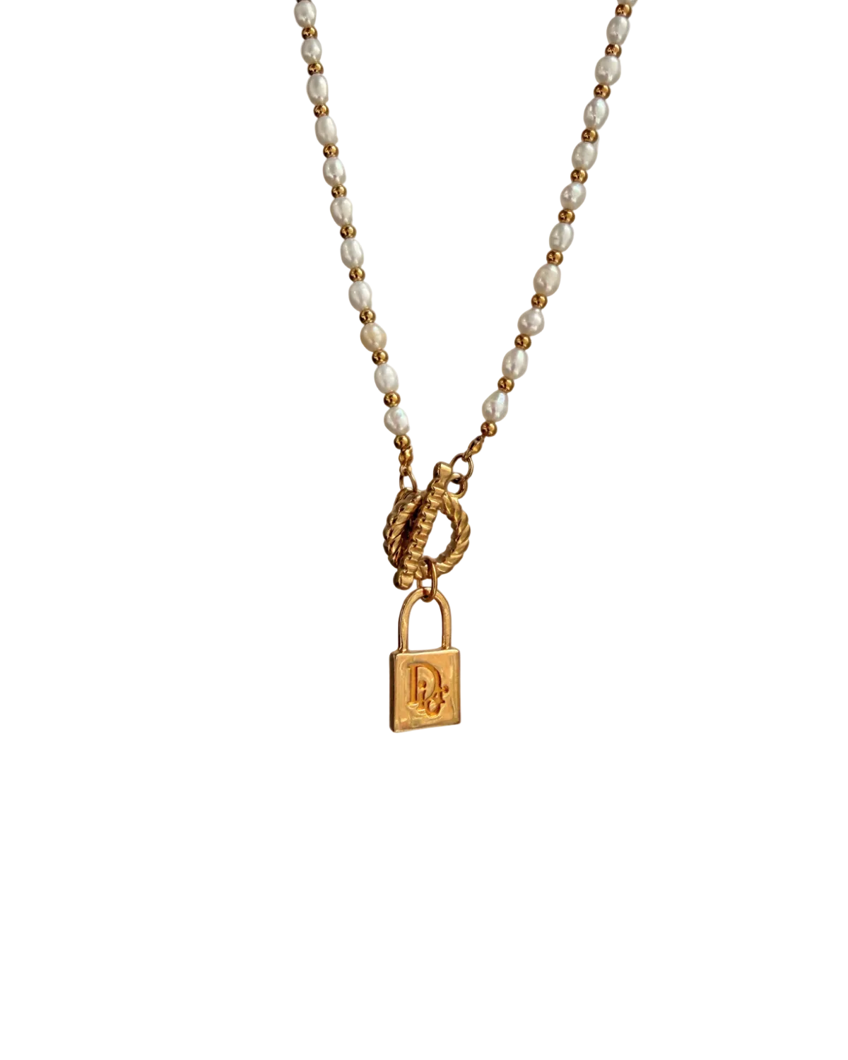 Authentic  Dior Padlock - Reworked Pearls Necklace