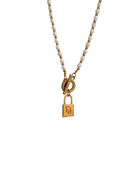 Authentic  Dior Padlock - Reworked Pearls Necklace