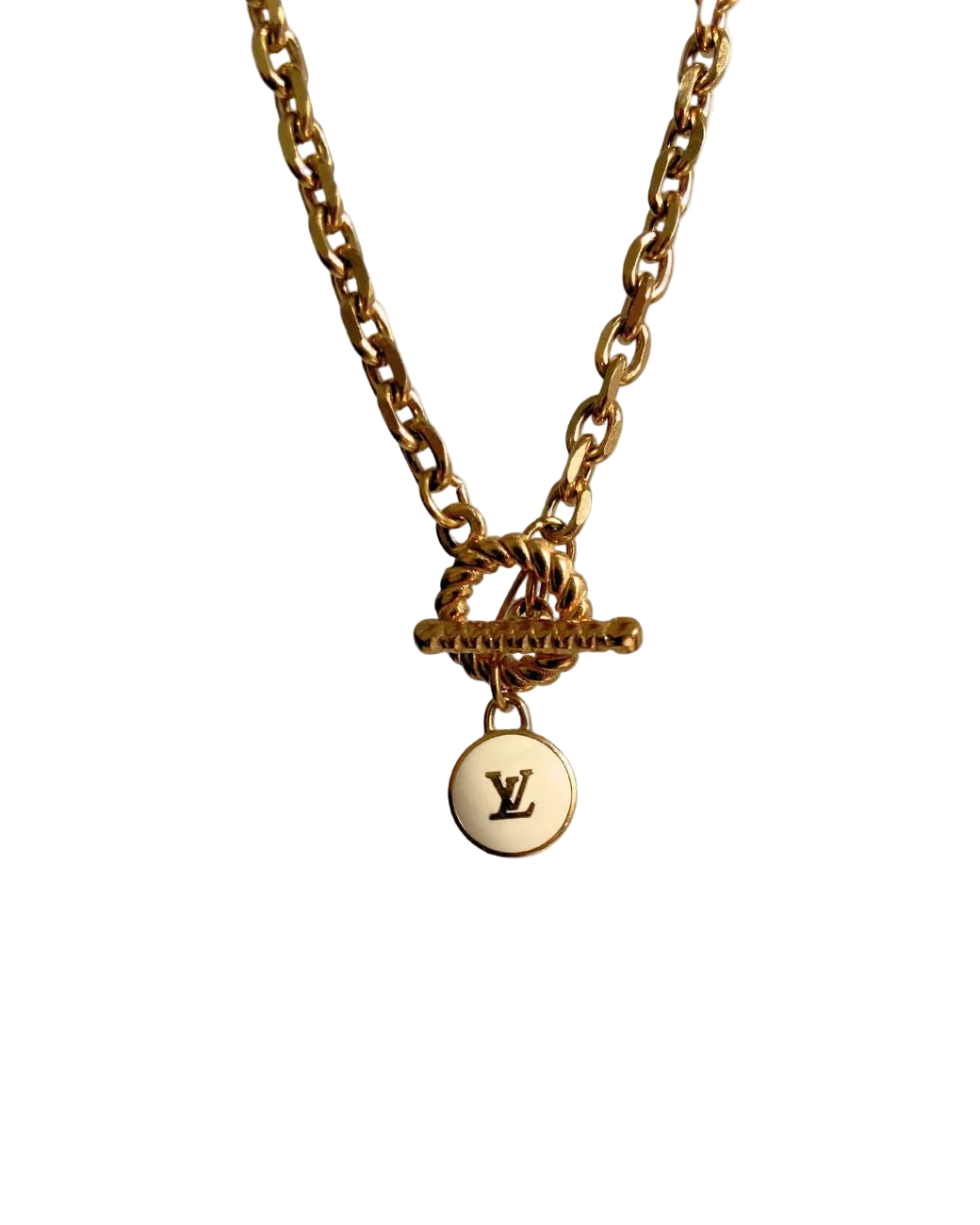Authentic Louis Vuitton White Logo Pendant- Necklace