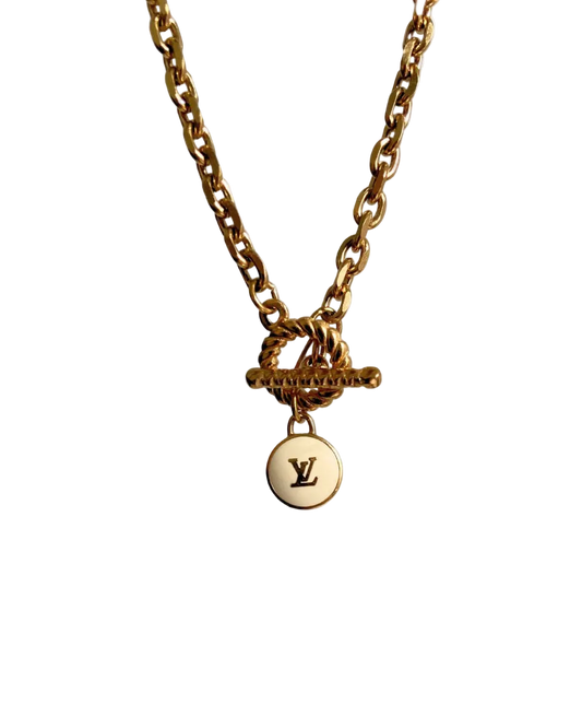 Authentic Louis Vuitton White Logo Pendant- Necklace