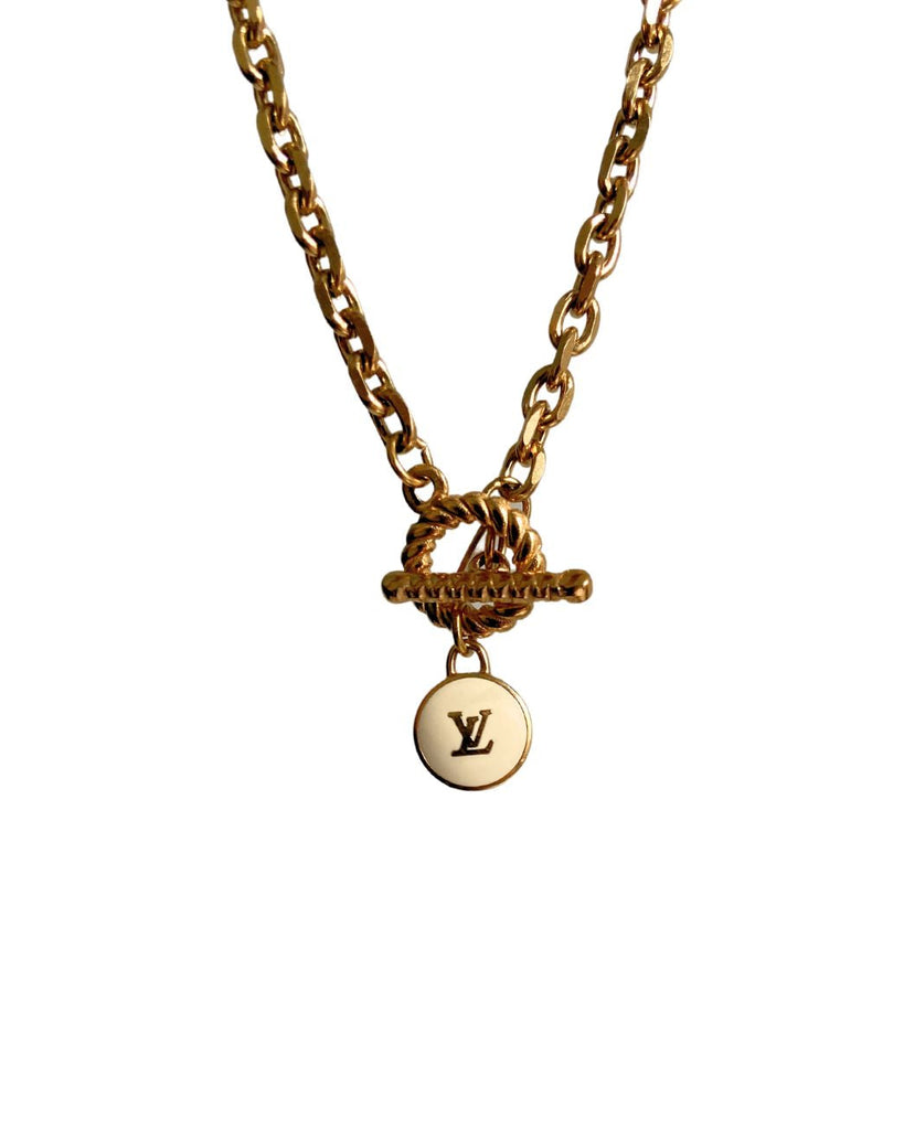Authentic Louis Vuitton White Logo Pendant- Necklace