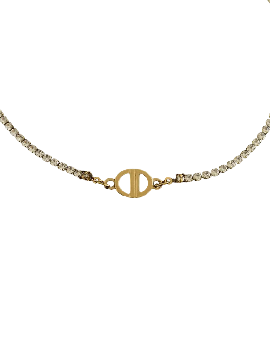 Authentic Dior CD Pendant- Small Diamante Chain Reworked Choker