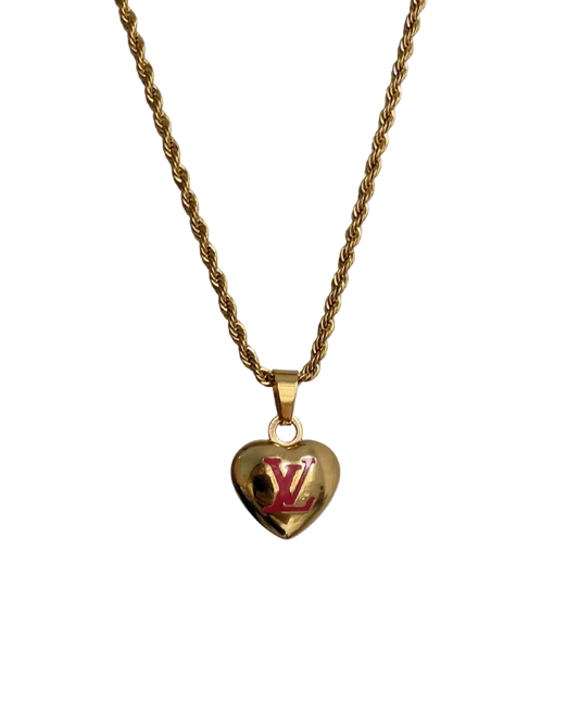 Authentic Louis Vuitton Pendant Gold & Pink Coeur -Reworked Necklace
