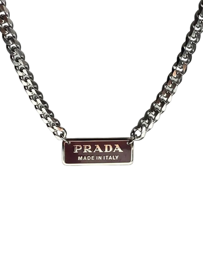 Authentic Silver Prada Square plaque tag - Repurposed Necklace