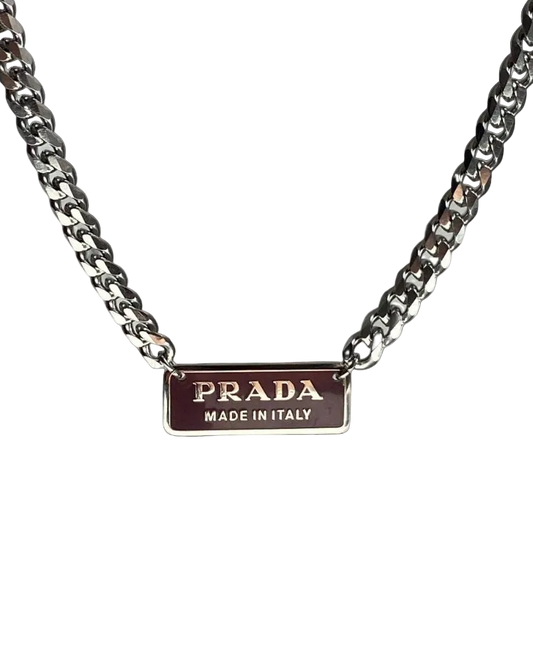 Authentic Silver Prada Square plaque tag - Repurposed Necklace