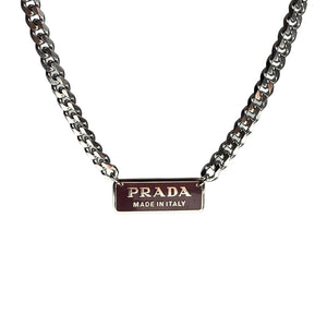 Authentic Silver Prada Square plaque tag - Repurposed Necklace