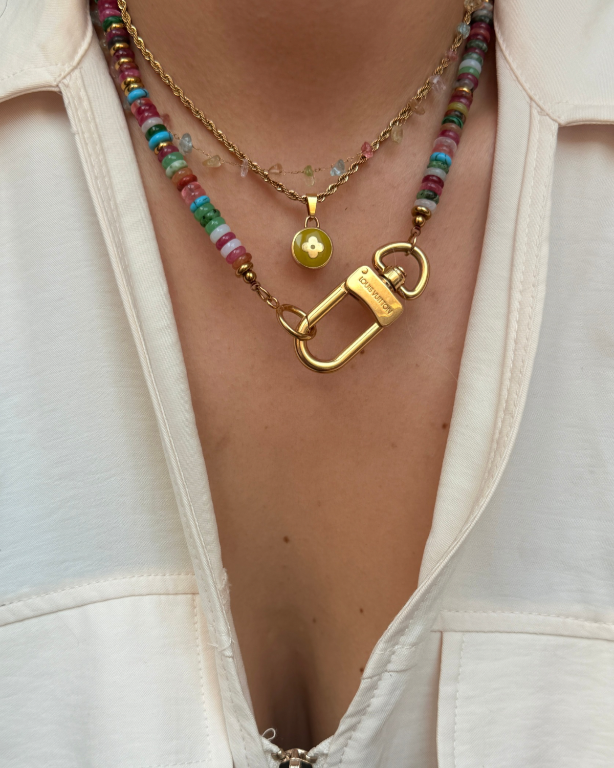 Authentic Louis Vuitton Clasp - Natural Stone Necklace