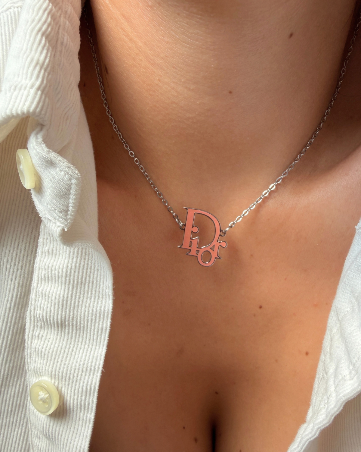 Authentic Dior Pink Logo Pendant-  Necklace