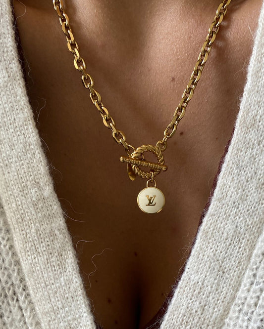 Authentic Louis Vuitton White Logo Pendant- Necklace