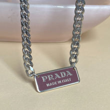 Load image into Gallery viewer, Authentic Silver Prada Square plaque tag - Repurposed Necklace