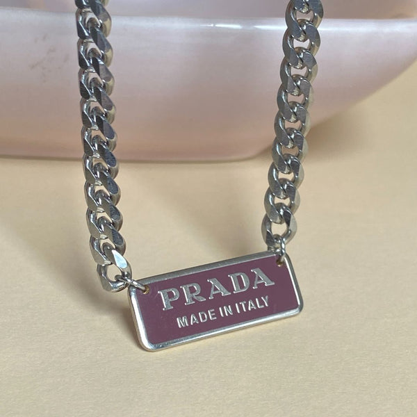 Authentic Silver Prada Square plaque tag - Repurposed Necklace